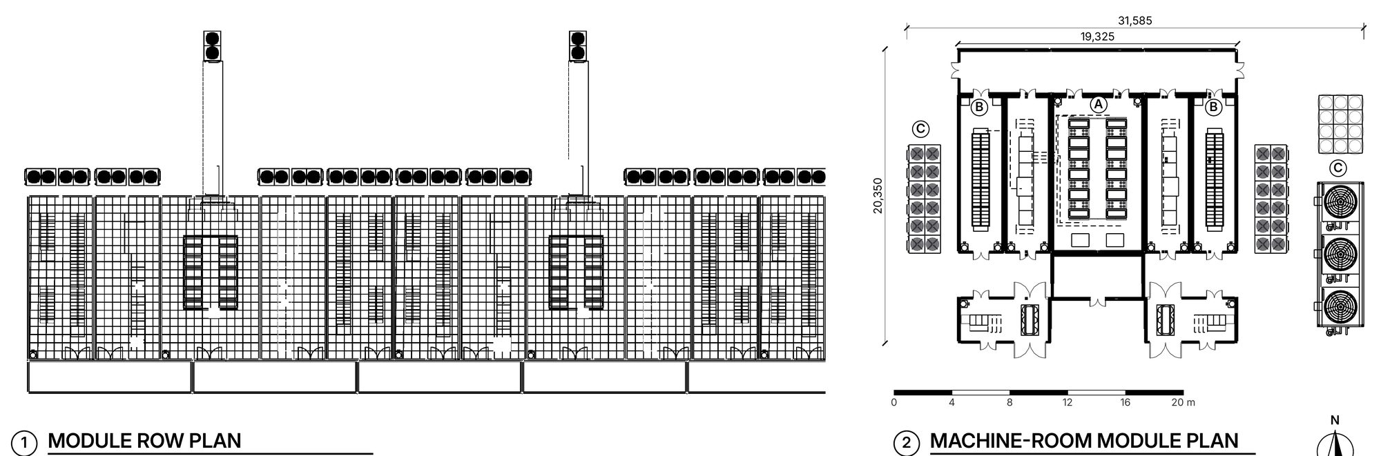 Module row and machine-room module plan
